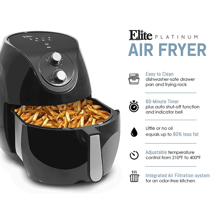 ELITE PLATINUM 7QT XL DELUXE W ADJUSTABLE TIMER AND TEMPERATURE AIR FRYER BLACK EAF 553 HSDS Online