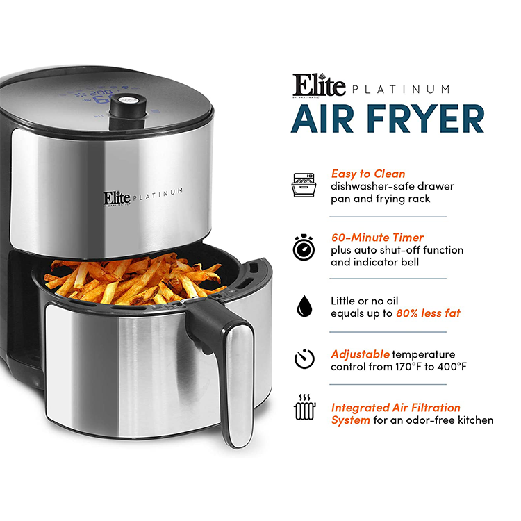 Elite Platinum Electric Digital Hot Air Fryer Oil-Less Healthy Cooker Timer  & Temperature Controls