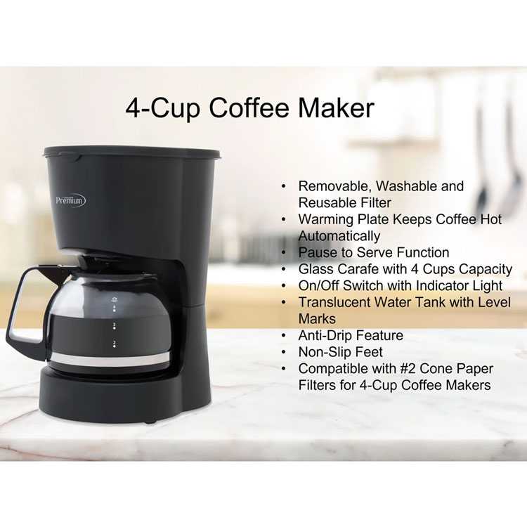 PREMIUM COFFEE MAKER 4 CUPS BLACK PCM5422B HSDS Online