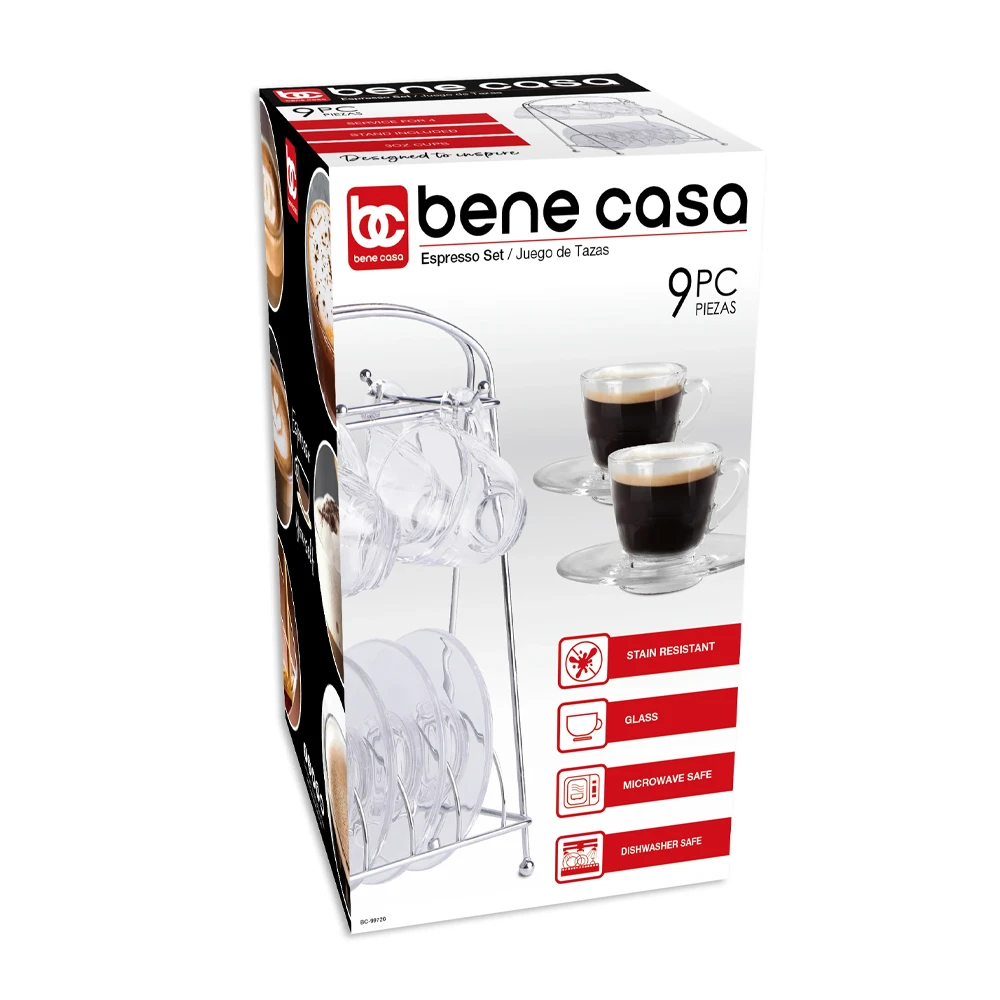 Bene Casa 9-pc Espresso set w/ Metal Stand, 4 espresso cup set, cup 